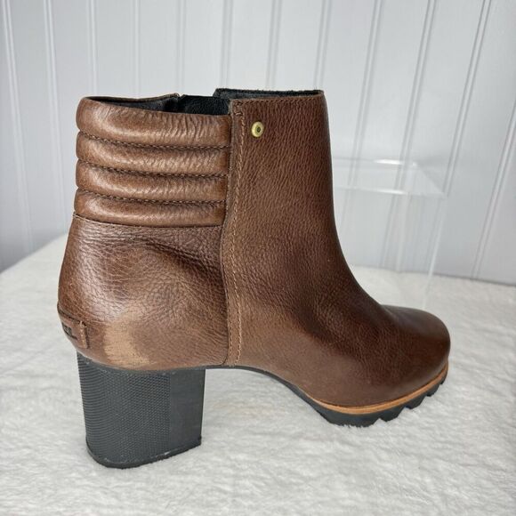 Sorel Sz 10 Womens Danica Boot Waterproof Brown Leather Block Heel Lug Bootie - Picture 4 of 14